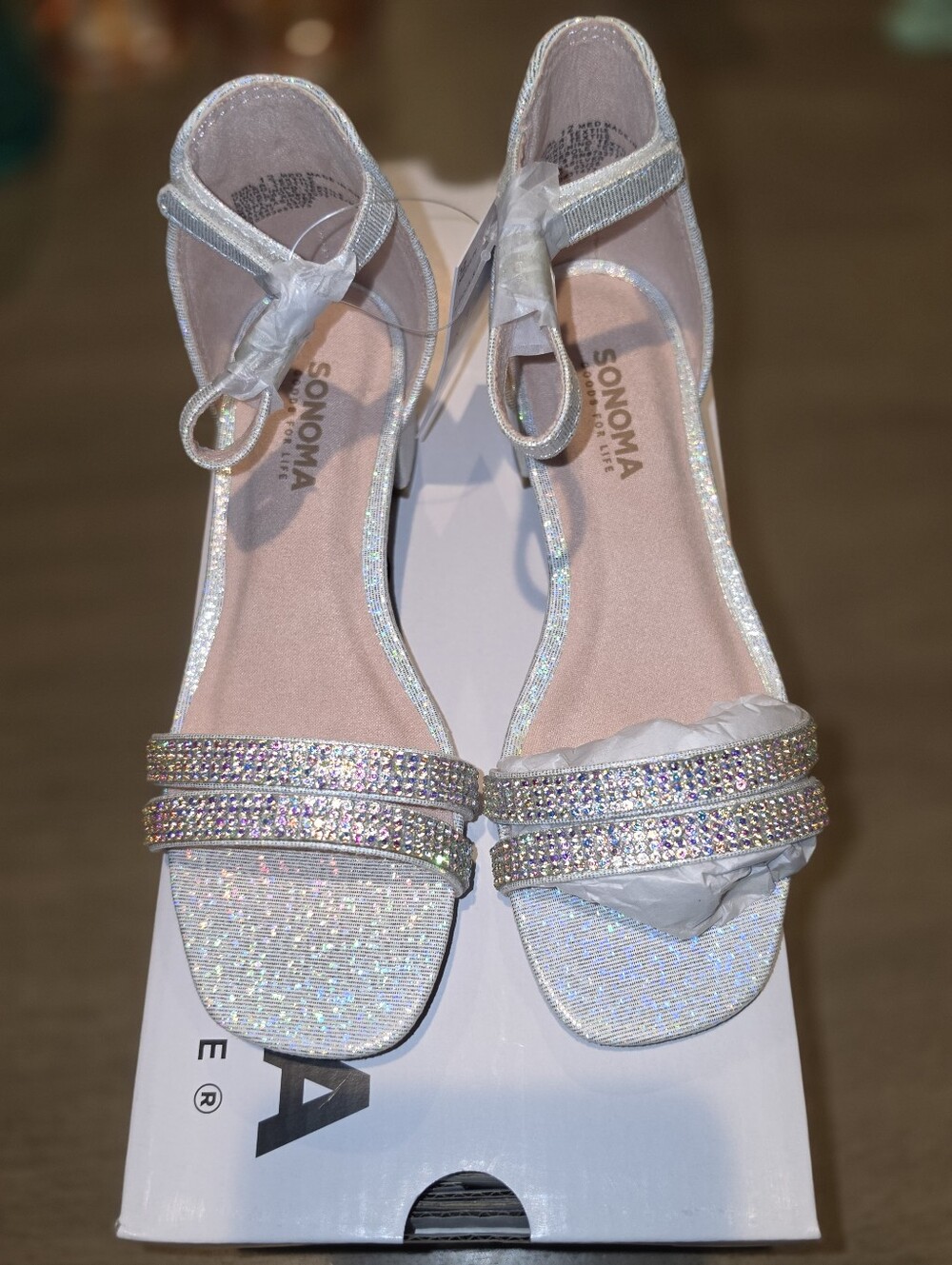 SONOMA Iridescent Silver Glitter Rhinestone Ankle-Strap Heels